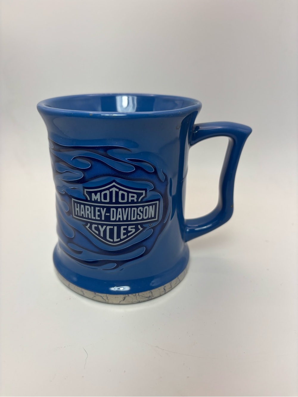 Harley-Davidson Blue Flame Ceramic Mug with Silver Trim